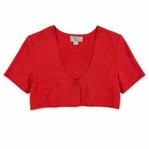 Vintage Traces Red Linen Blend Cropped Bolero Festival Top Sz 12 evening summer